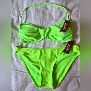 NWT Arizona Jeans Lime Green Polka Dot Bikini Set Size S/M